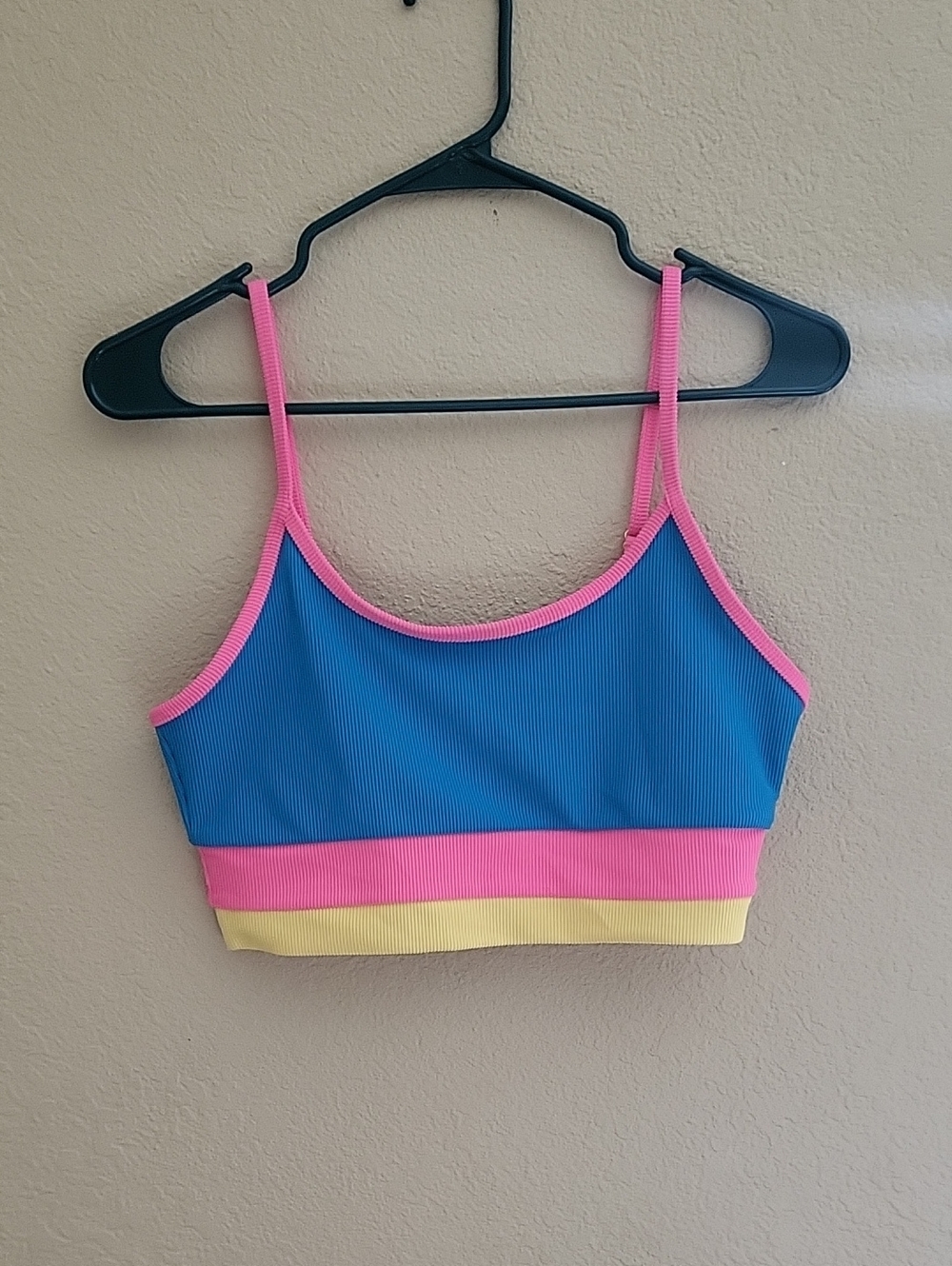 Beach Riot Blue, Pink & Yellow Ribbed Sports Bralette